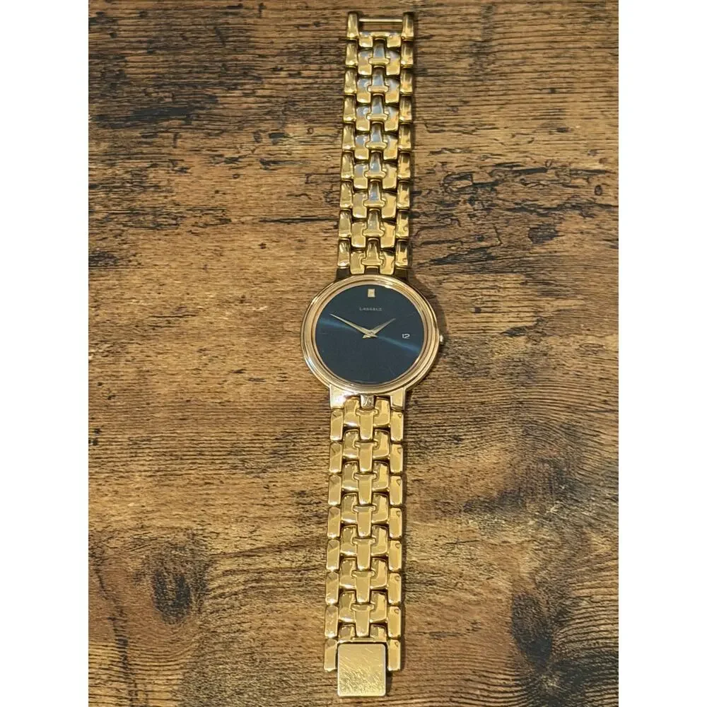 Seiko Lassale Gold Tone Quartz Watch Black Dial Date Integrated Bracelet